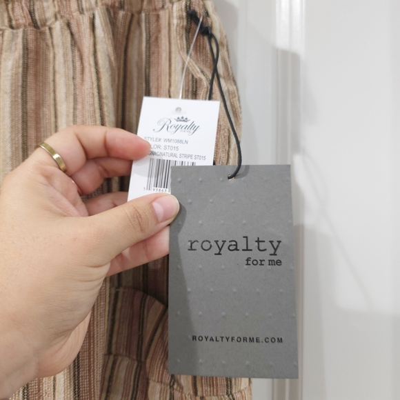 Ladies Striped Linen Blend Tan Women's Shorts, Elastic Drawstring Waist, XL - Picture 10 of 12